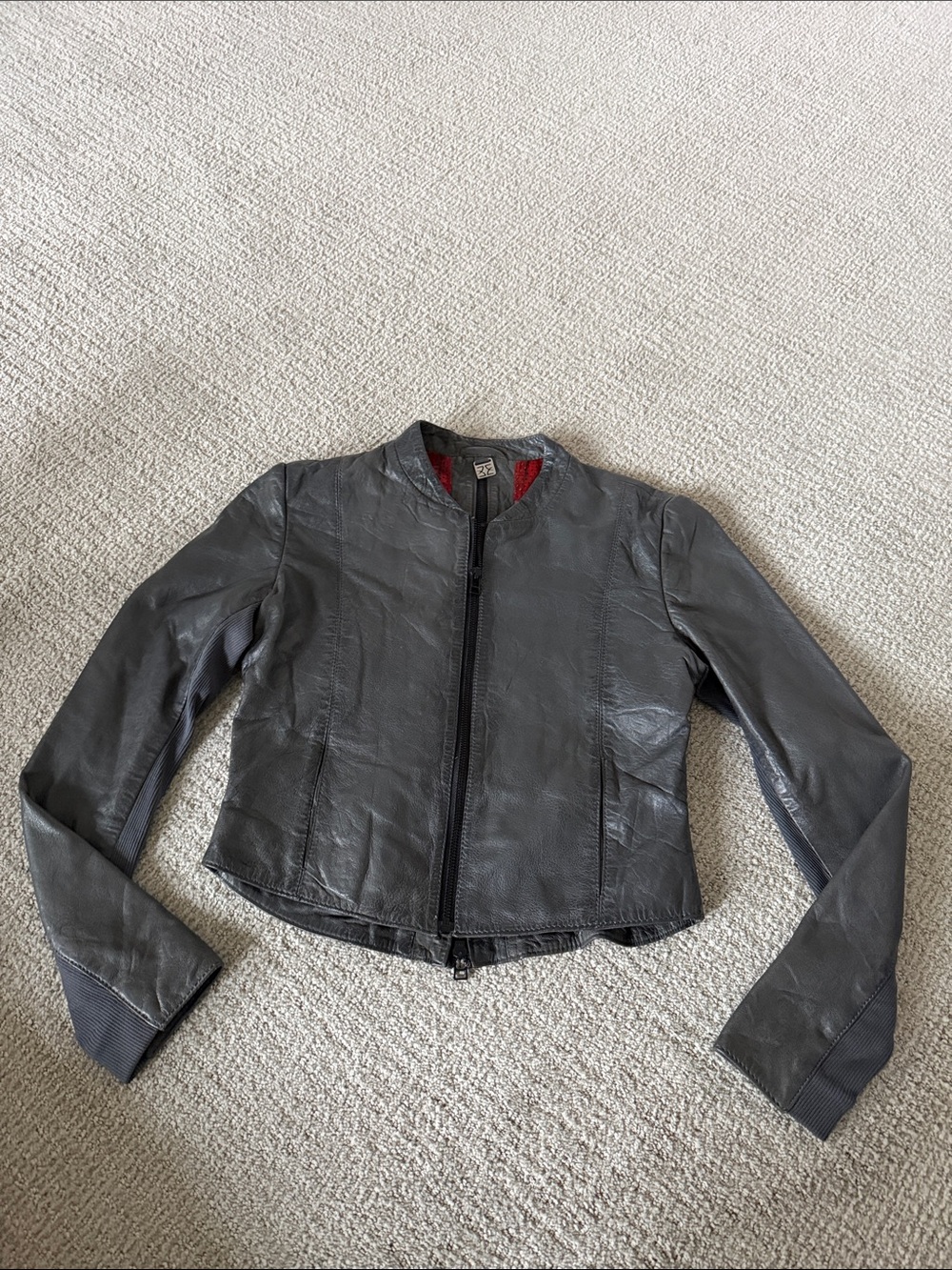 Women's grey Leather Zip Jacket